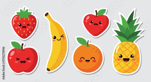 Cute Kawaii Fruit Stickers Apple, Banana, Strawberry, Pineapple, Orange