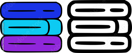 Digital illustration showing a comparison of colored and outlined stacked server racks or data storage units.