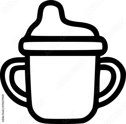 Simple black and white line drawing of a baby sippy cup.