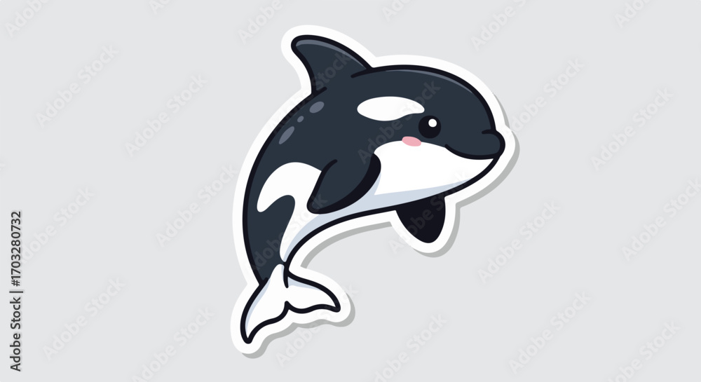 Fototapeta premium Adorable cartoon killer whale illustration in a dynamic jumping pose, perfect for cute marine life designs and ocean-themed projects