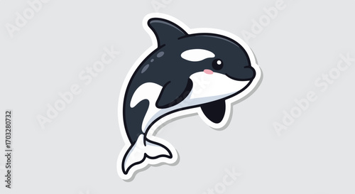Adorable cartoon killer whale illustration in a dynamic jumping pose, perfect for cute marine life designs and ocean-themed projects