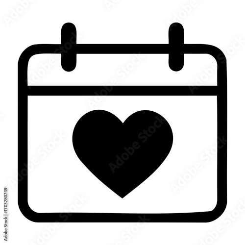 Vector calendar icon with a heart shape in the center, indicating a special love date day