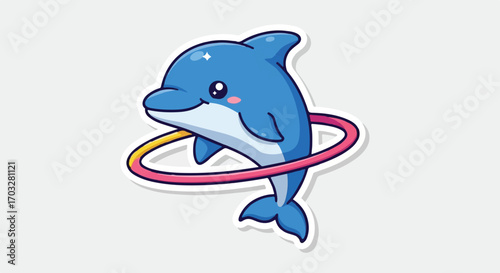 Cute Blue Dolphin with Hula Hoop - Adorable Marine Mammal Illustration