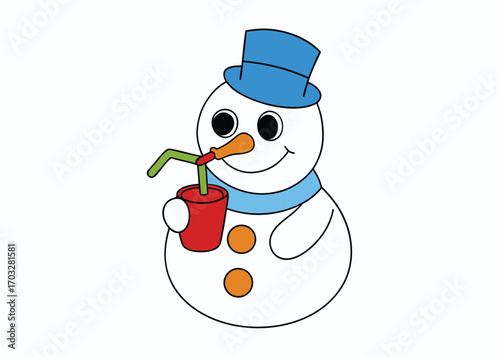 Silly cartoon snowman enjoying a refreshing drink through a straw vector