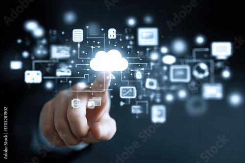 Hand interacting with a cloud computing network