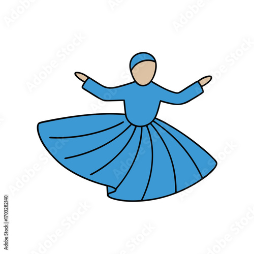 Whirling Dervish Sufi Dancer in Blue Skirt Spinning