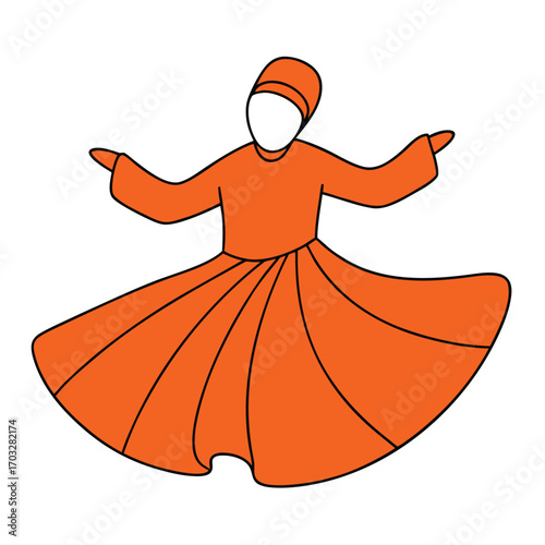 Whirling Dervish in Orange Dress and Hat