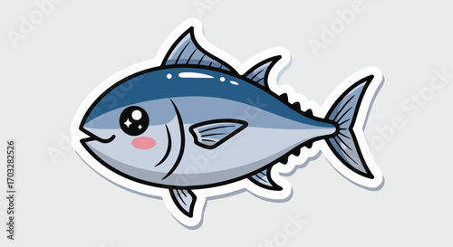Cute Cartoon Tuna Fish Illustration A Whimsical Underwater Creature with Detailed Fins, Perfect for Educational Projects or Food-related Designs