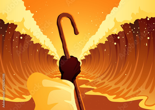 Biblical vector illustration series, Moses Parting the Red Sea