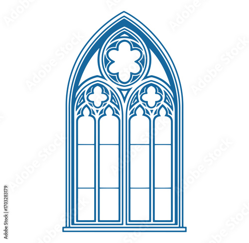 Elegant gothic cathedral window illustration featuring intricate design and detailed architectural elements