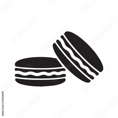 French macarons icon. Two sweet sandwich cookies silhouette, dessert pastry glyph vector for bakery or cafe menu.
