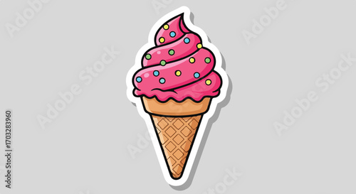 Delicious Pink Ice Cream Cone Illustration with Sprinkles for Dessert Lovers