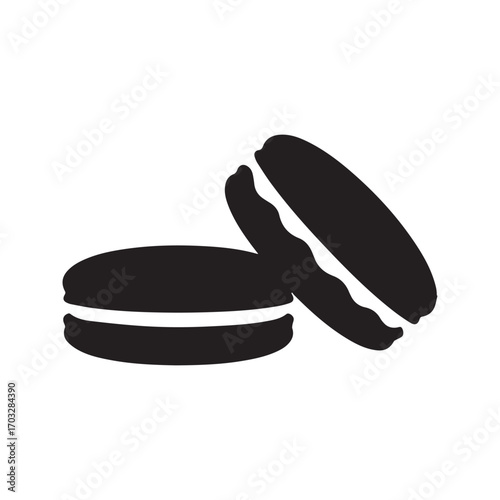 French macarons icon. Two sweet sandwich cookies silhouette, dessert pastry glyph vector for bakery or cafe menu.
