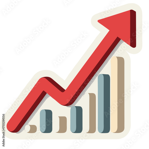 Growth chart arrow business success increase graph diagram progress financial market investment data analysis sticker icon on transparent background 