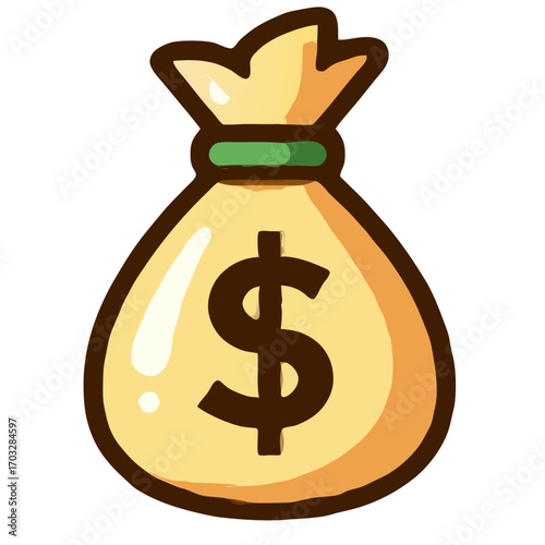Money bag wealth finance currency cash savings investment income earnings profit dollar economy success sticker icon on transparent background 