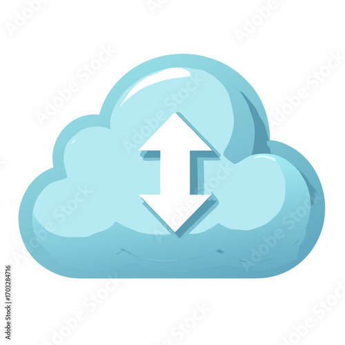 Cloud data upload download transfer backup storage network computing service technology solution concept vector sticker icon on transparent background 