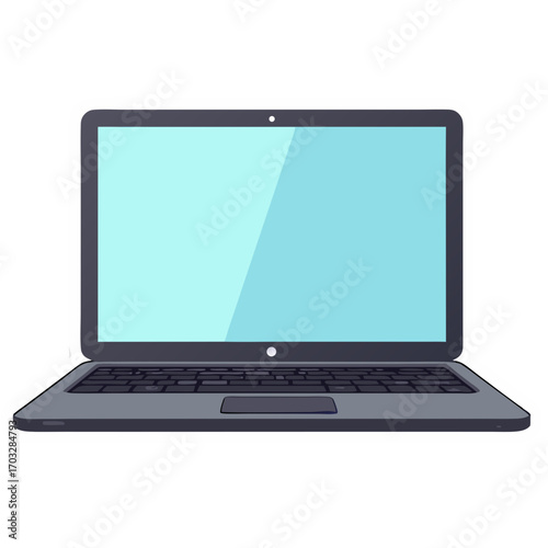 Laptop computer device technology digital screen keyboard portable pc electronics computing office work tool 100 sticker icon on transparent background 