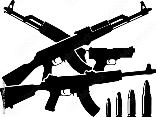 Black and White Gun and Ammunition Illustration Set