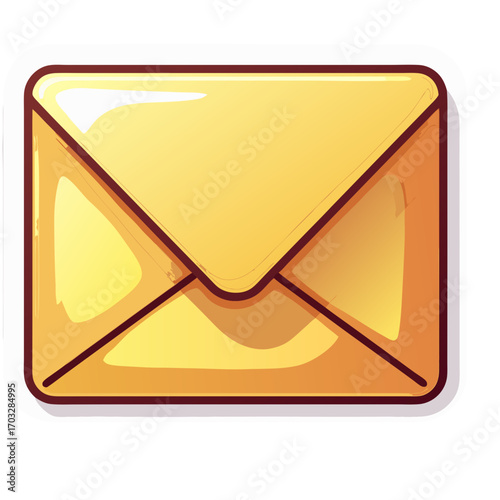 Illustration of a yellow envelope for email marketing and postal services with message communication and mailing list sticker icon on transparent background 