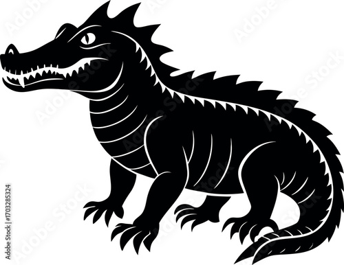 a-stark--black-silhouette-of-an-alligator--rendere.eps