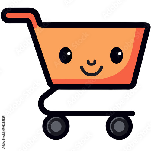 Cute shopping cart icon illustration for ecommerce shop online store retail business market basket grocery shopping sticker icon on transparent background 