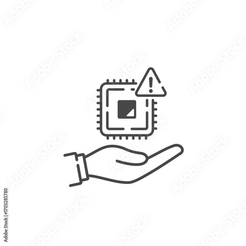 半導体の不足と需要・供給のイメージ。ベクターアイコン（線画）