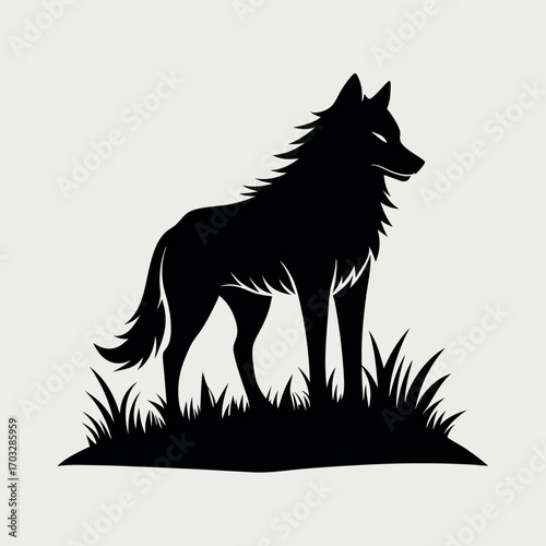 a-stark--black-silhouette-of-a-wolf-standing-alert vector design .eps