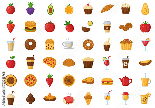 lat food and drink icon collection, colorful vector, isolated