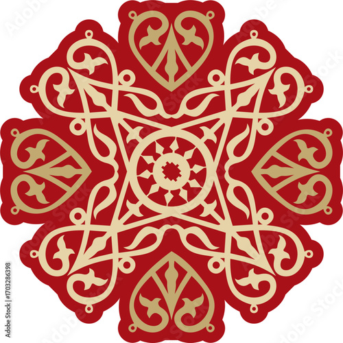 Vector red national Yakut amulet, decoration. Ethnic ornament of the peoples of Siberia, the Far North, the tundra