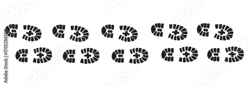 Human Footprint and Shoe Sole Icon Set – Walking Steps, Barefoot and Footprints Silhouette Collection
