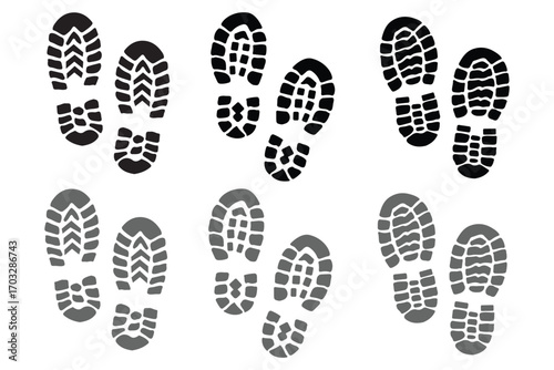 Human Footprint and Shoe Sole Icon Set – Walking Steps, Barefoot and Footprints Silhouette Collection