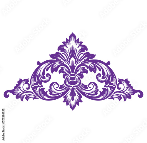 Elegant purple ornamental vector design with detailed swirls and decorative flourishes isolated on white