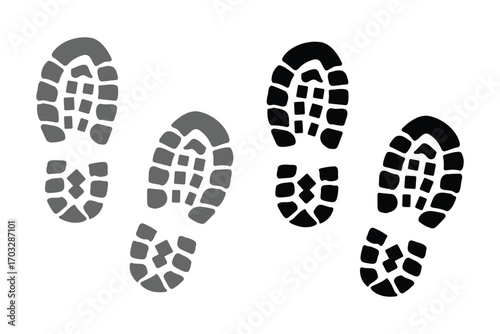 Footprint and shoe print icons set – vector illustration on white background. Vector Footprint Icons Collection Human, Shoe, Boot, and Sole Print Silhouettes Set