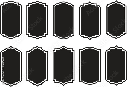 Vintage Frame and Label Shape icon set. Decorative badge shapes for product packaging, branding and logo design. Vector templates set with blank, empty space. Badges shape collections.