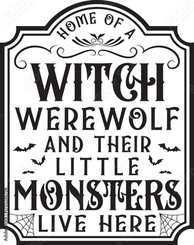 Home of witch werewolf and their little monsters isolated on white, halloween design, halloween vector file