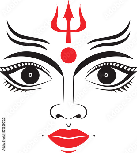 Goddess Durga face with trident and red bindi Hindu