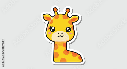 A charming and cute cartoon giraffe sticker in a flat design style. Adorable baby giraffe head with a friendly expression, isolated vector illustration for kids