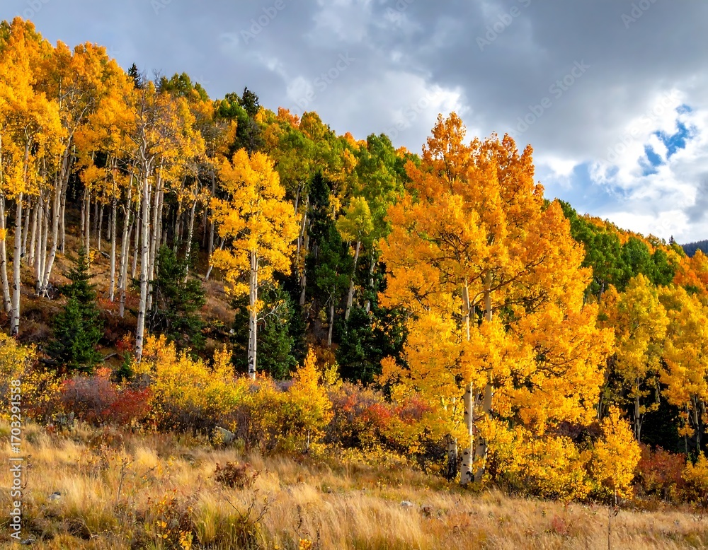 Naklejka premium Autumn mountain forest scene