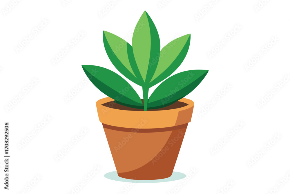 Obraz premium Green plant inside brown terracotta pot with stylish cartoon look provides a modern touch