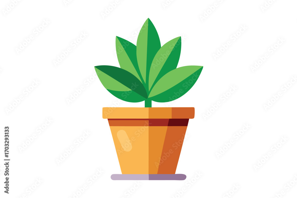 Obraz premium Lush green houseplant with broad leaves sits inside a light brown pot