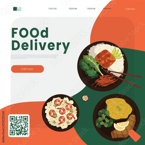 Delicious Food Delivery Service with QR Code and Call to Action