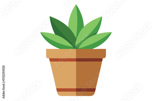 Succulent houseplant with bright green leaves sits inside a tan clay pot against a white background