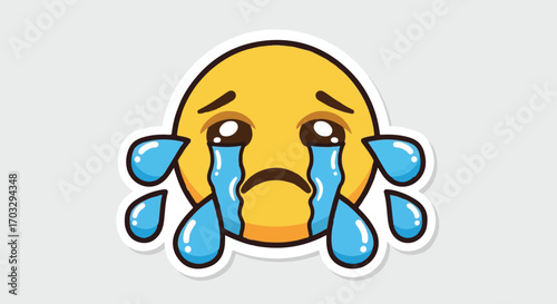 Distressed Emoji Crying Face with Tears - Vector Illustration
