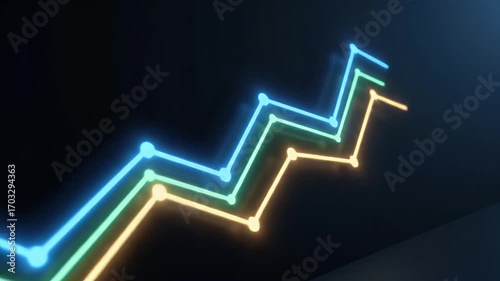 Abstract digital chart with glowing lines showing a successful upward trend, symbolizing business growth and market progress
