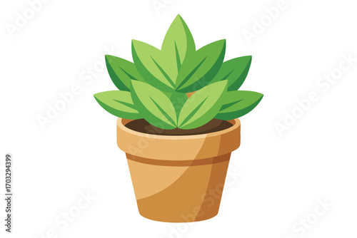 Cartoon potted plant with bright green leaves sits comfortably on the transparent background