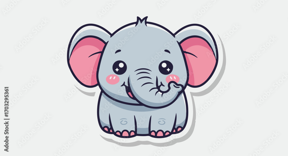 Fototapeta premium Adorable smiling baby elephant vector illustration. A cute and playful kawaii animal mascot character designed as a sticker for children's products