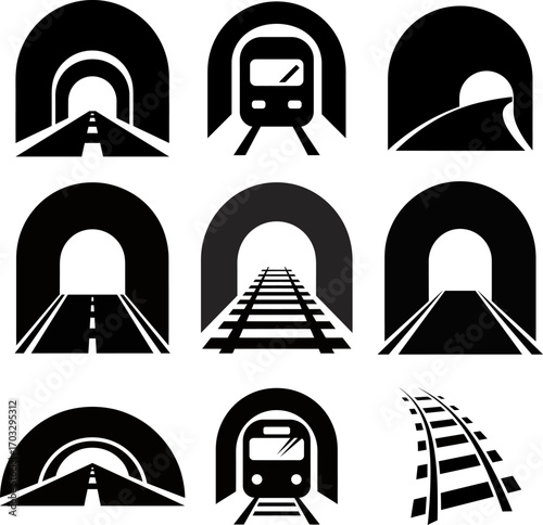 Road and Railway Tunnel Icon Set