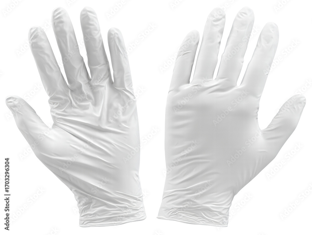 Obraz premium White latex glove, protective, sterile, disposable, medical, isolated on transparency background