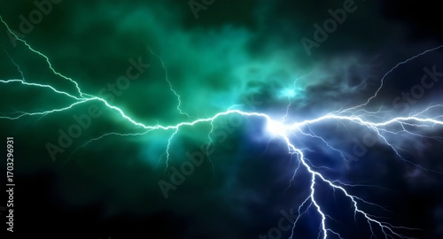 Green and White color electricity lightning isolated