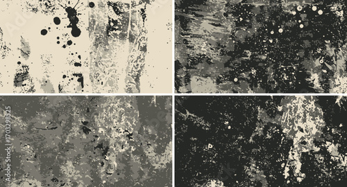 Grungy textured background with paint splatters and distressed elements in beige black and grey grunge